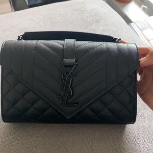 Saint Laurent Classic Monogram Envelope Satchel Matelasse Chevron Leather  Large Blue 2245461